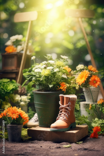 garden garden boots, flower pots and other gardening supplies