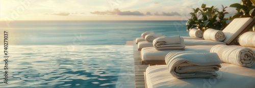 Wallpaper Mural Sunbeds with towels by the pool with sea views. Torontodigital.ca