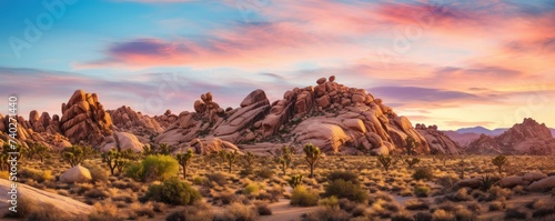 llustration of Joshua tree national park in USA. Arizona desert cactus photo