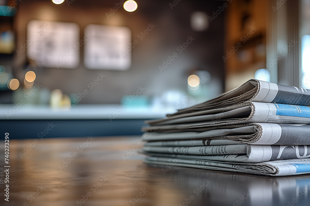 A stack of newspapers on the desktop. News concept, business press. A stack of newspapers on the desktop. News concept, business press.