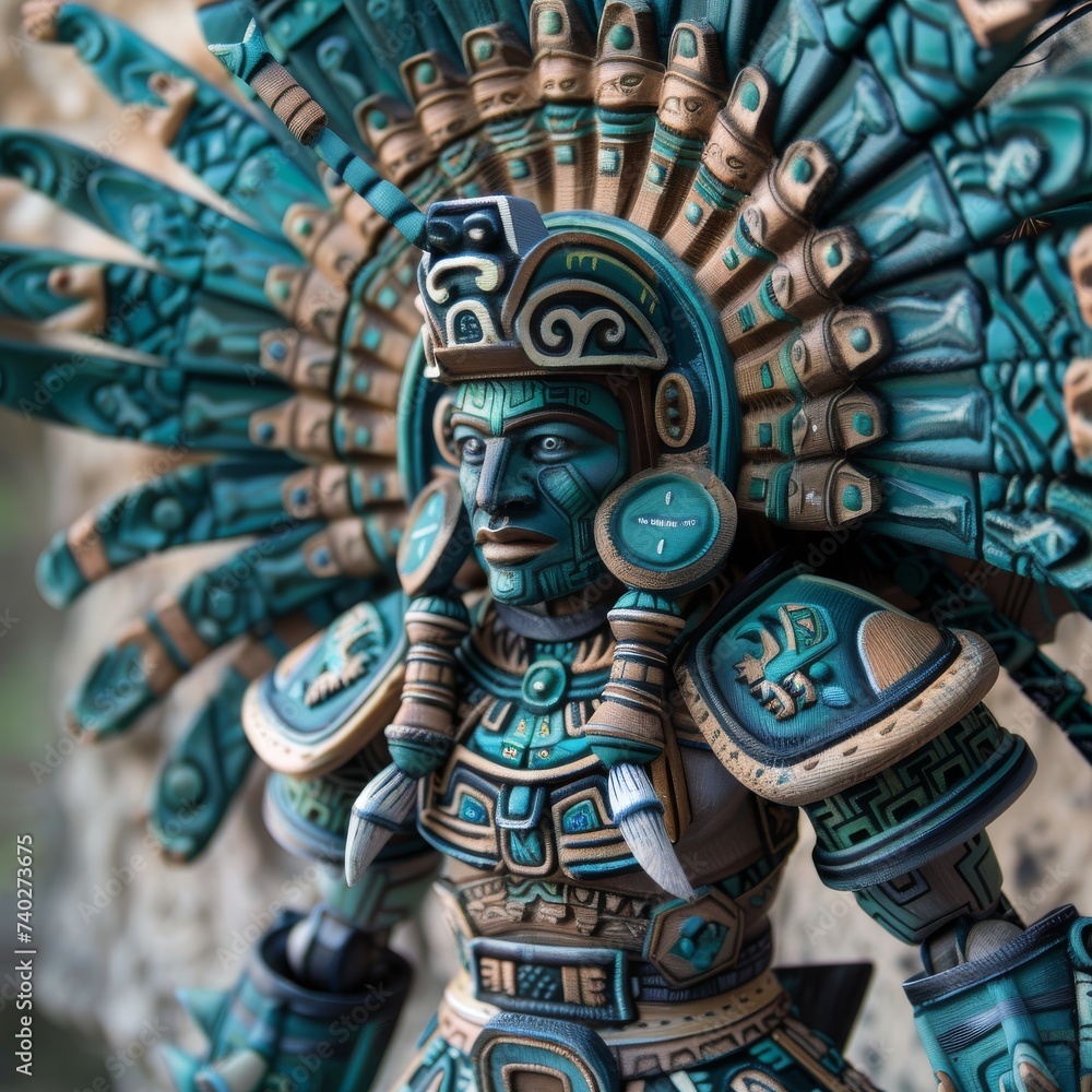 Aztec warrior, regal, fierce stance