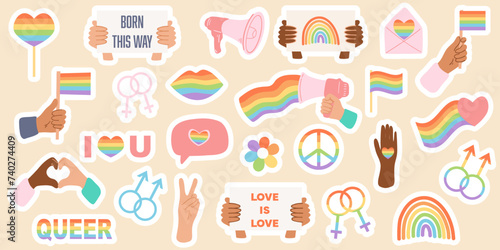 Set of stickers, Pride month concept, gender equality, people diversity.