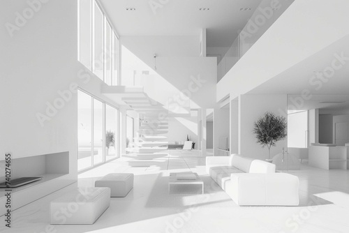 The interior of the house is all white  elegant  minimalist  modern  ai generative
