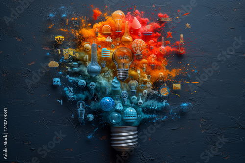 A thought bubble containing a variety of symbols from different disciplines, showcasing the interdisciplinary nature of modern ideas. Concept of interdisciplinary ideation. Generative Ai.