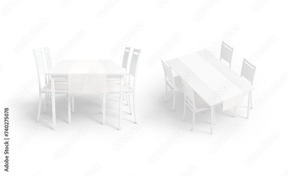 Blank white table runner mockup, front and side view Blank white table runner mockup, front and side view