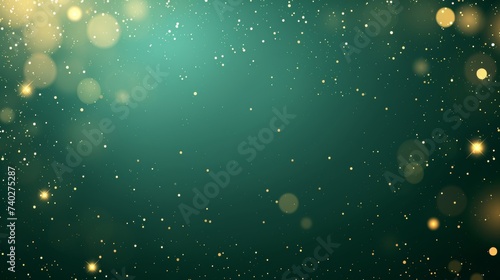 Elegant gold bokeh lights on defocused emerald green background for banner or backdrop