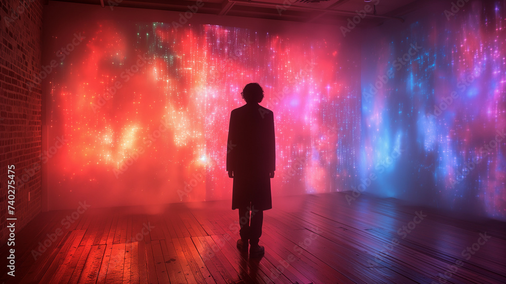 Silhouette of a Person Experiencing Immersive Digital Art Silhouette of a Person Experiencing Immersive Digital Art