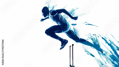silhouette of african man hurdler on white background