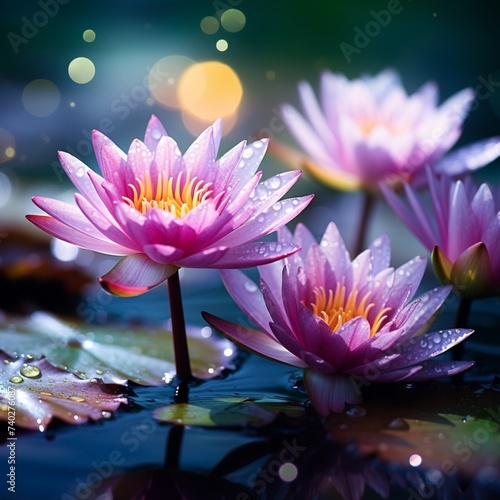 Breathtaking macro shot showcases serene beauty of water lilies photo