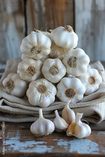 Organic garlic bulbs photo