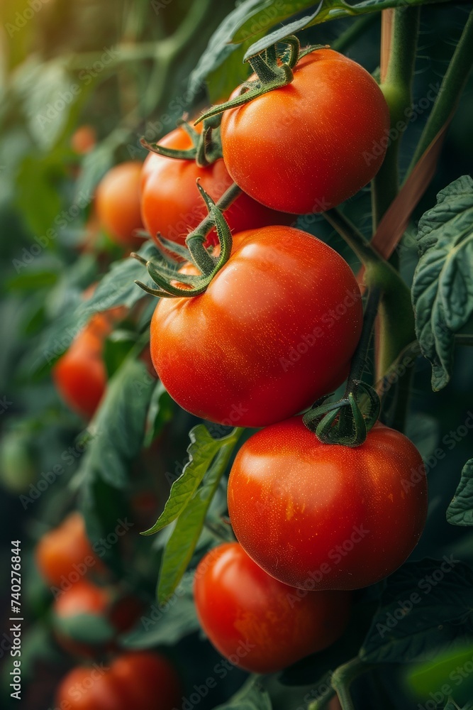 Red organic tomatoes on the vine