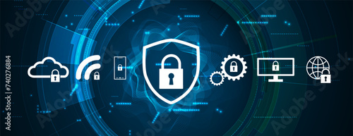 Cyber security and information or network protection. Future cyber technology web services for business and internet project