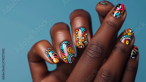 Mains noires aux ongles aux motifs africain » IA générative photo