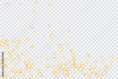 Golden air bubbles, oxygen, champagne crystal clear, isolated on a transparent background of modern design. Vector illustration of eps 10. photo