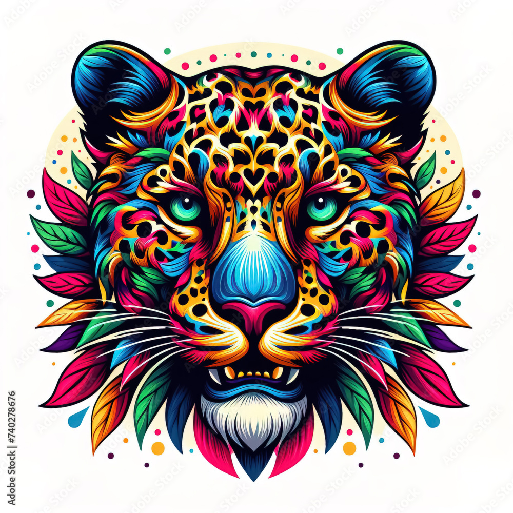 colorful Leopard head logo. illustration on white background