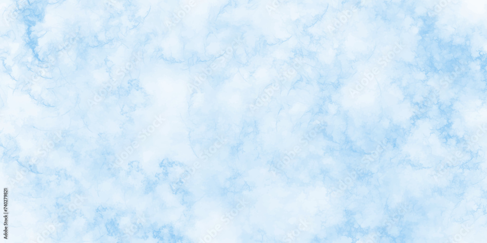 Aquarelle painted textured canvas design. Watercolor illustration of blue sky for background. Blue sky with white clouds background. Romantic sky. Abstract nature background of romantic summer blue.