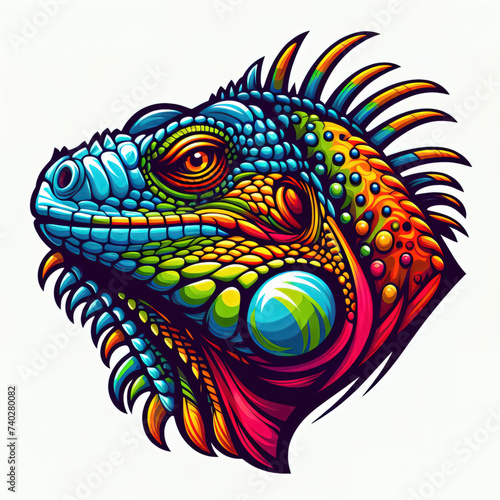 colorful Iguana head logo. illustration on white background © lali