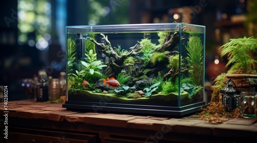 Fish Tank on Wooden Table © Taufiq