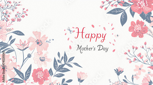 postal artística decorada con flores de colores con la inscripción central  Happy Mother's Day y fondo blanco photo