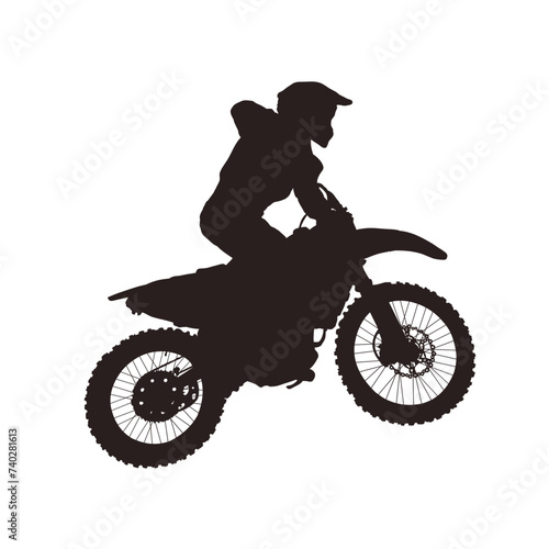 silhouette of motorcyclist, enduro cross country motorcycle, motocross, cross bike - vector illustration © KR Studio