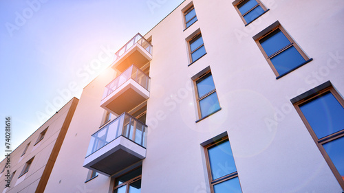Modern architecture of urban residential apartment building. Apartment building exterior  residential house facade.