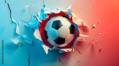 Dynamic Soccer Ball Bursting Through Colorful Barrier