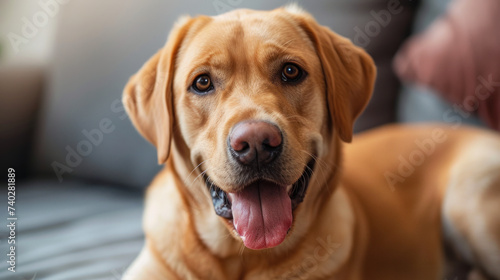 golden retriever in a summer field, in the style of sun rays shining on it, light and amber © Serega