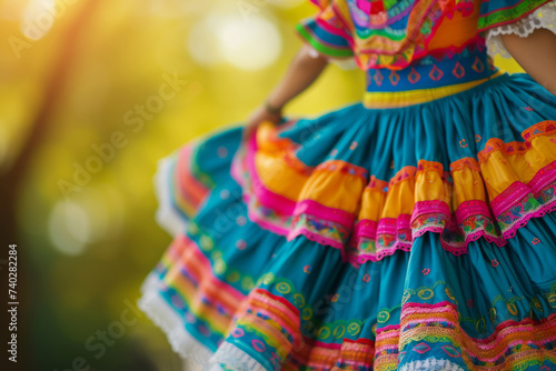 Closeup of vibrant colorful traditional mexican dress. Generative AI photo