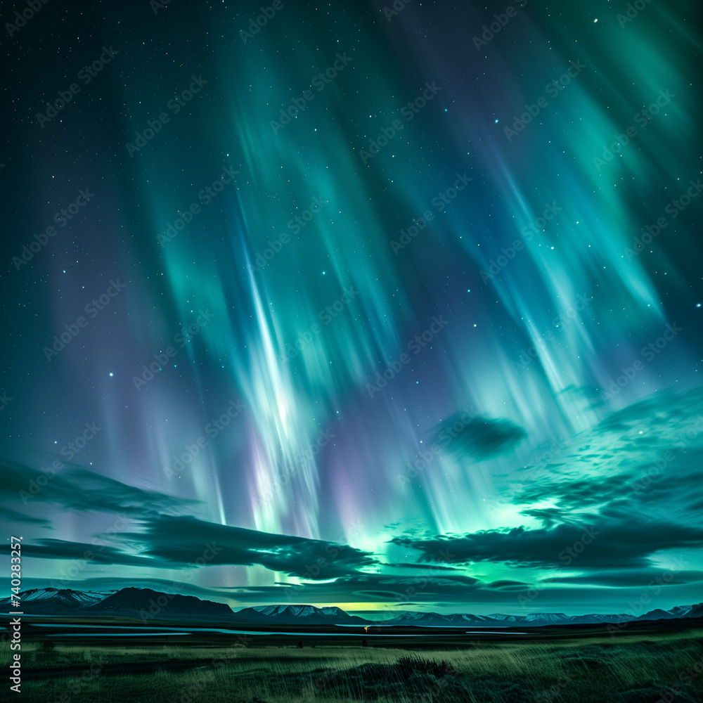 Majestic Aurora Borealis Over Serene Landscape
