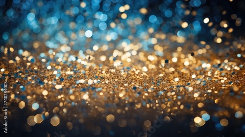Glamorous Blue and Gold Glitter Bokeh Background for Elegant Design Concepts