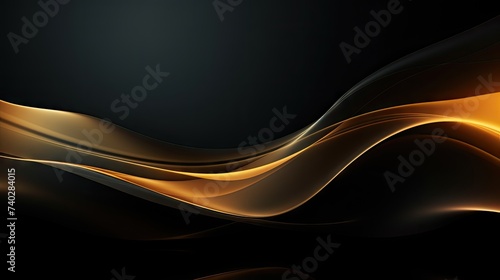 Elegant Black and Gold Abstract Wave Design with Space for Text in the Night Sky