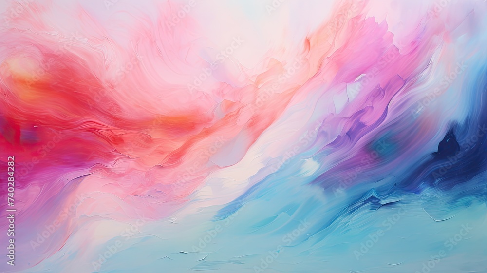 Vibrant Abstract Artwork in Blue, Pink, and Red Hues with Expressive Brush Strokes and Colorful Palette