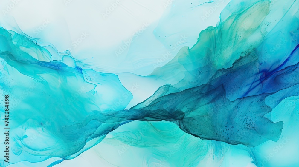 Vibrant Blue and Green Abstract Watercolor Painting with Liquid Fluid Texture