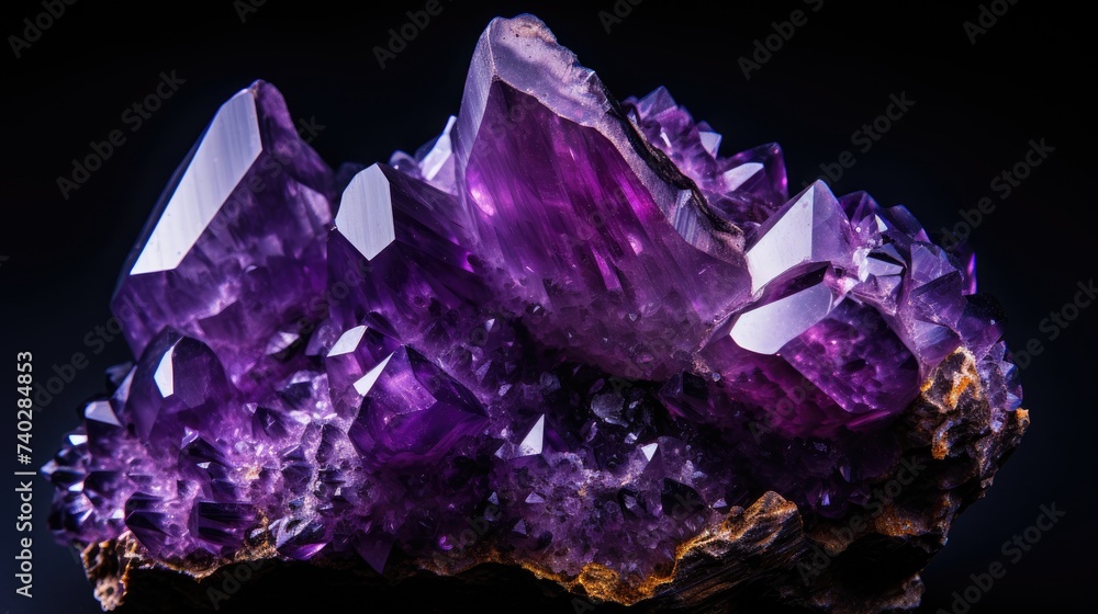 Vibrant Amethyst Crystals Glowing Against Dark Background in Stunning Macro Photography Vibrant Amethyst Crystals Glowing Against Dark Background in Stunning Macro Photography