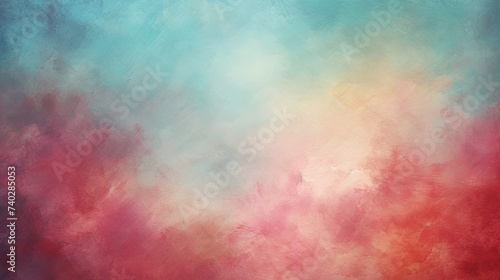 Dynamic Abstract Painting with Vibrant Red and Blue Color Blending on Canvas Texture Background