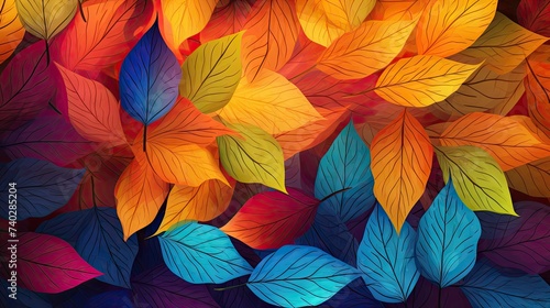 Vibrant Autumn Foliage Blanket: Colorful Leaves Scattered Across the Forest Floor