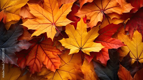 Vibrant Autumn Foliage  Colorful Maple Leaves in a Seasonal Nature Display