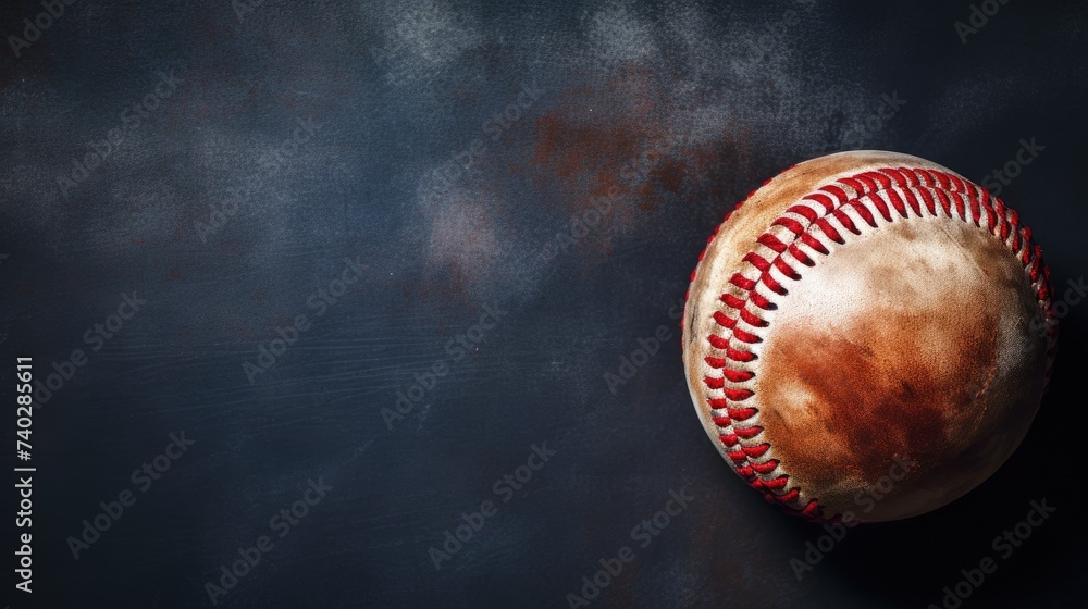 Dynamic Baseball Concept with Close-Up Shot of Ball and Glove Against Dark Textured Background - obrazy, fototapety, plakaty 