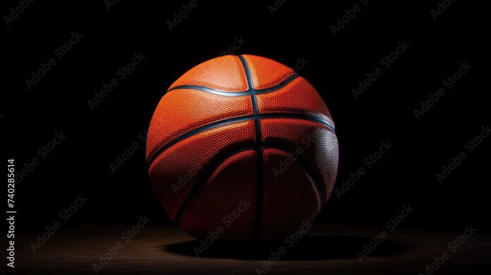 Vibrant Basketball Ball Posing Dramatically on a Striking Black Background