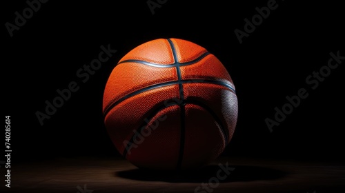 Vibrant Basketball Ball Posing Dramatically on a Striking Black Background