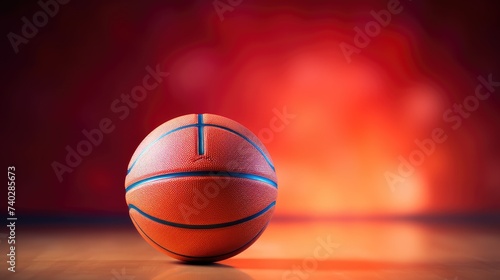 Vibrant Basketball Ball Gleaming on Polished Wooden Court in Game Arena © StockKing