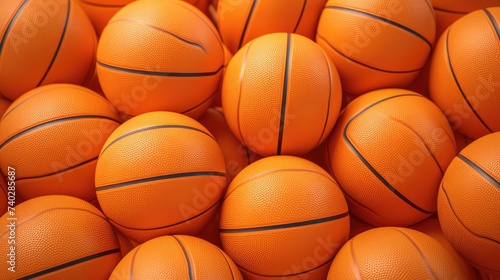 Vibrant Collection of Orange Basketball Balls for Dynamic Sports Play and Team Games © StockKing