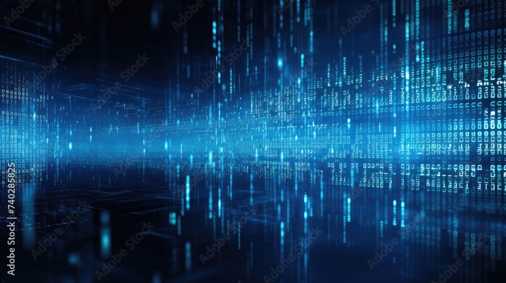 Ethereal Blue Binary Code Background: Data Encryption, Cybersecurity and Technology Concept Ethereal Blue Binary Code Background: Data Encryption, Cybersecurity and Technology Concept