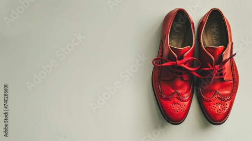 Vintage red shoes showcased against a white background photo