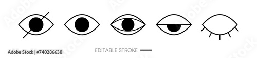 Eye icon set. See and unsee eye icon. Visible. Eyes collection. Open and close eye. Eyesight symbol. Retina scan eye signs. Visibility, privacy vector stock illustration.