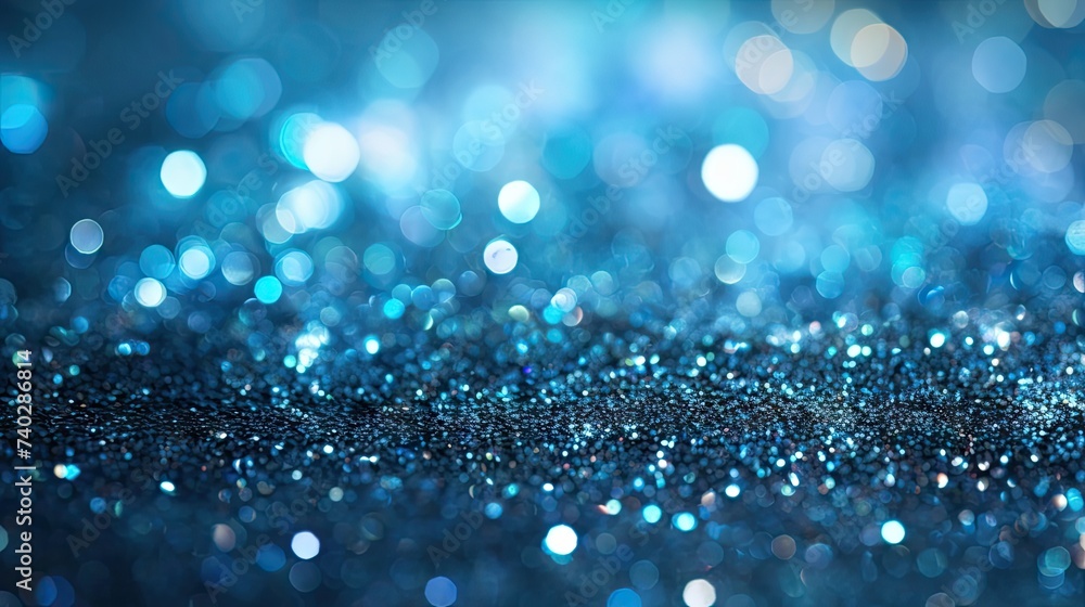 Elegant Blue Glitter Background with Abstract Silver Lights and Black Defocused Elements
