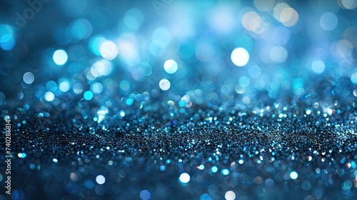 Elegant Blue Glitter Background with Abstract Silver Lights and Black Defocused Elements