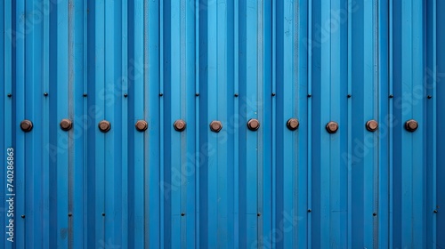 Industrial Blue Metal Wall with Three Silver Knobs Texture Background