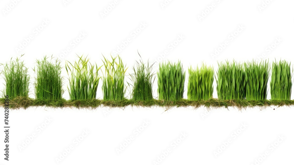 Fototapeta premium Vibrant Collection of Realistic Grass Borders on Pure White Background for Design Projects