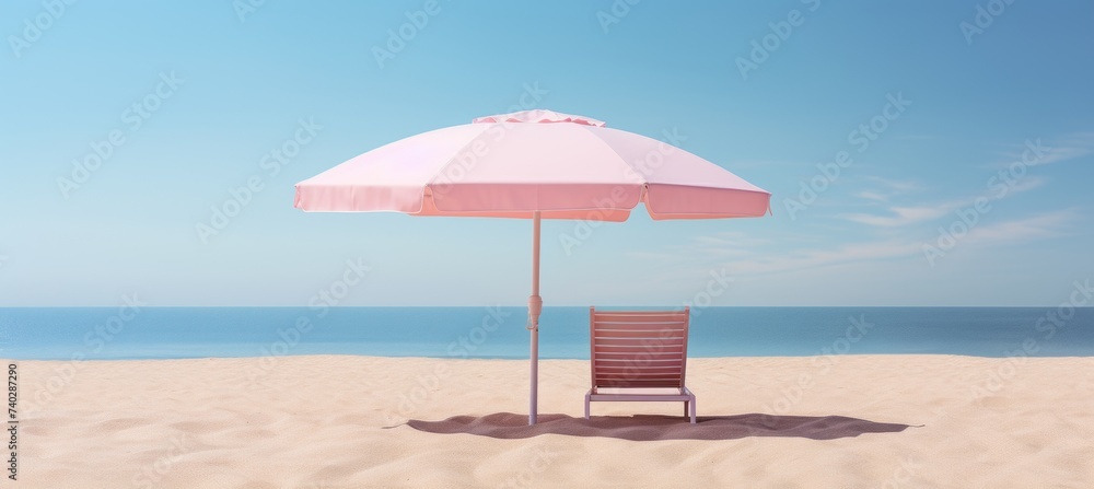 Stylish beach umbrella as a fashion accessory, side view with copy space for text